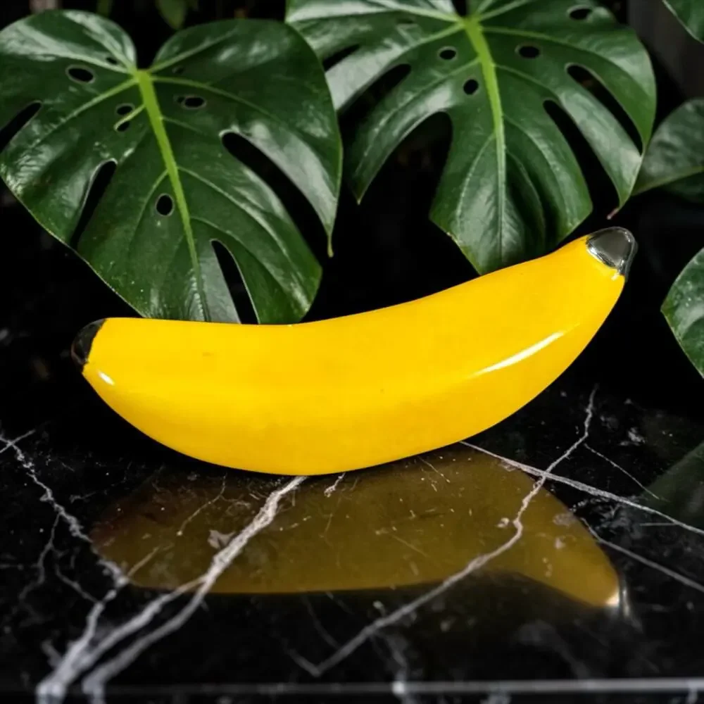 1970s Banana Brooch Yellow Ceramic Fruit Pin Deadstock Kitsch Pop Art
